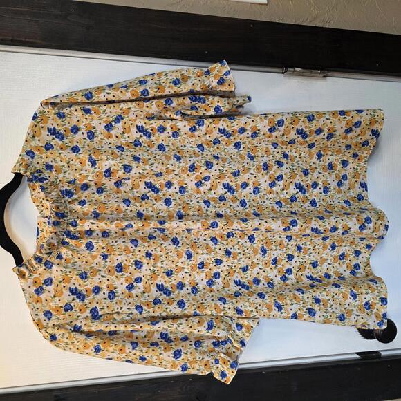 BTFBM Tops - BTFBM Women's Yellow Floral Print Polyester Blouse- XL